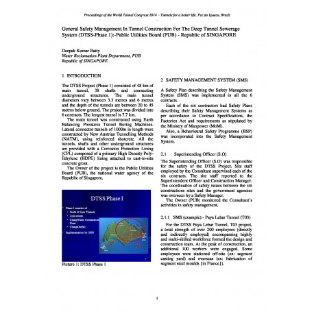 General Safety Management In Tunnel Construction For The Deep Tunnel Sewerage System (DTSS-Phase 1) - Public Utilities Board (PUB) - Republic of SINGAPORE