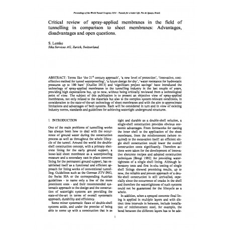 Critical review of spray-applied membranes in the field of tunnelling in comparison to sheet membranes: Advantages, disadvantages and open questions