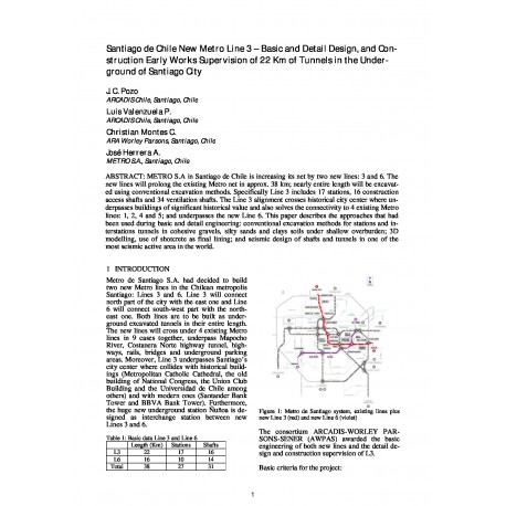 Santiago de Chile New Metro Line 3 – Basic and Detail Design, and Construction - Early Works Supervision of 22 Km of Tunnels in the Underground of Santiago City