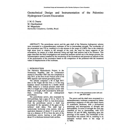 Geotechnical Design and Instrumentation of the Palomino Hydropower Cavern Excavation